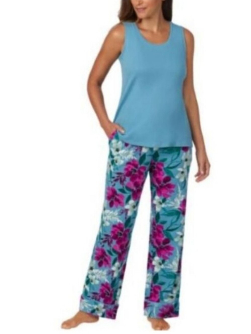 New Carole Hochman Turquoise 2-Piece Floral Pajama PJ Set Size Small NWT